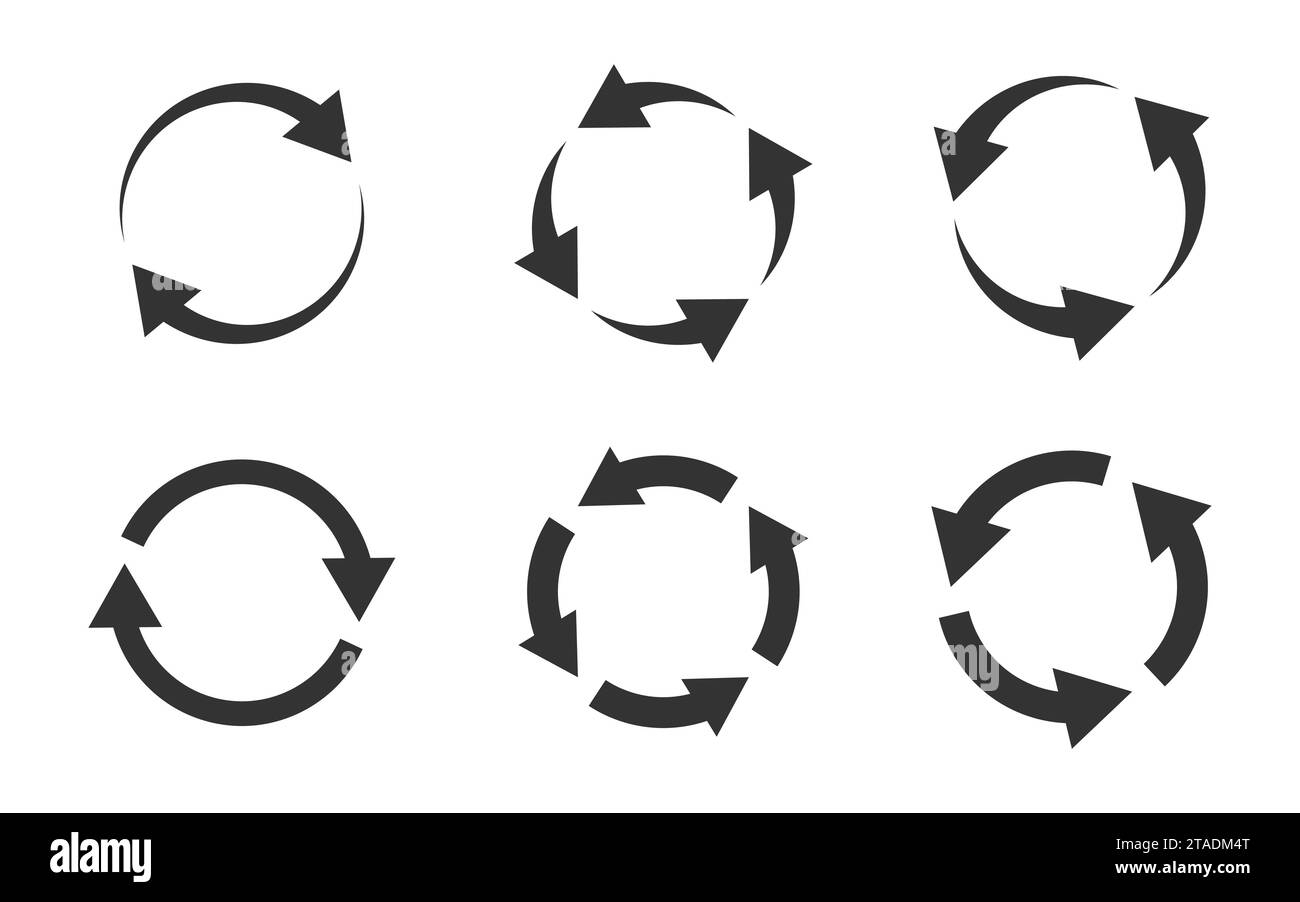 Jeu de flèches circulaires. Actualiser, recharger et traiter le symbole. Flèches de recyclage. Illustration vectorielle plate Illustration de Vecteur