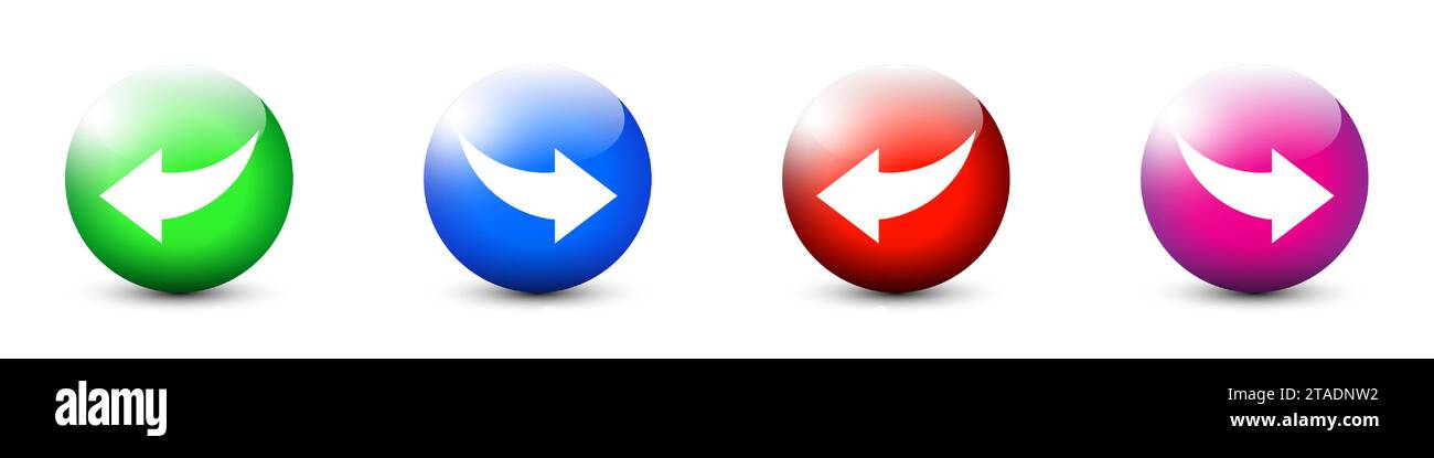 Boutons brillants colorés avec des flèches incurvées à l'intérieur. Ensemble de flèches incurvées. Illustration vectorielle plate. Illustration de Vecteur