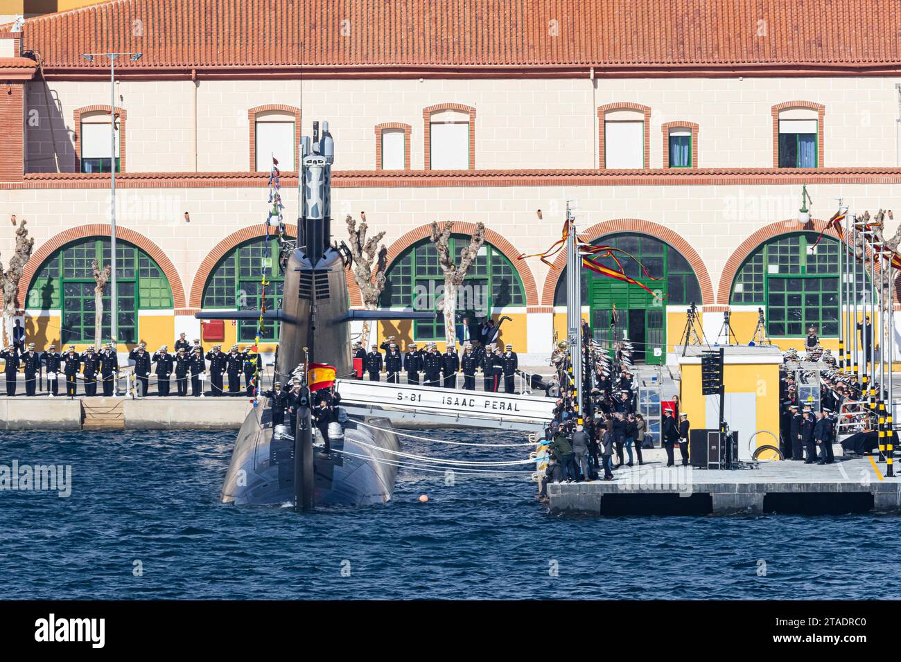 Cartagena, Espagne. 30 novembre 2023. Le chantier naval Navantia livre à la Marine espagnole la première unité du sous-marin S80 Isaac Peral à l'Arsenal militaire de Carthagène (Espagne). © ABEL F. ROS/Alamy Live News Banque D'Images