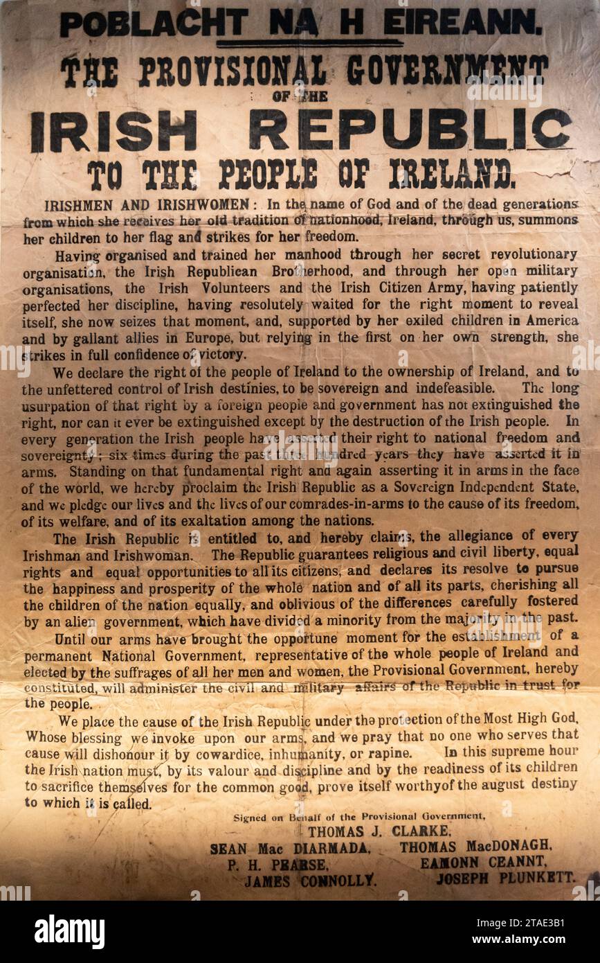 République d'Irlande, Comté de Dublin, Dublin, Trinity College Library, Déclaration d'indépendance 1916 Banque D'Images