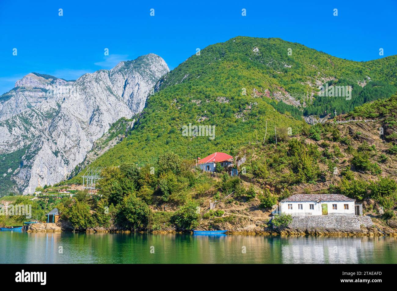 Albanie, province de Shkoder, Koman, lac Koman, lac artificiel sur la rivière Drin Banque D'Images