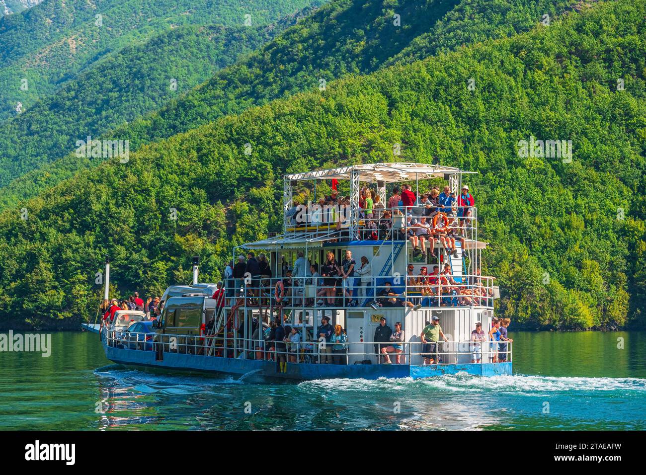 Albanie, province de Shkoder, Koman, lac Koman, lac artificiel sur la rivière Drin, traversée en ferry de Koman à Fierze Banque D'Images