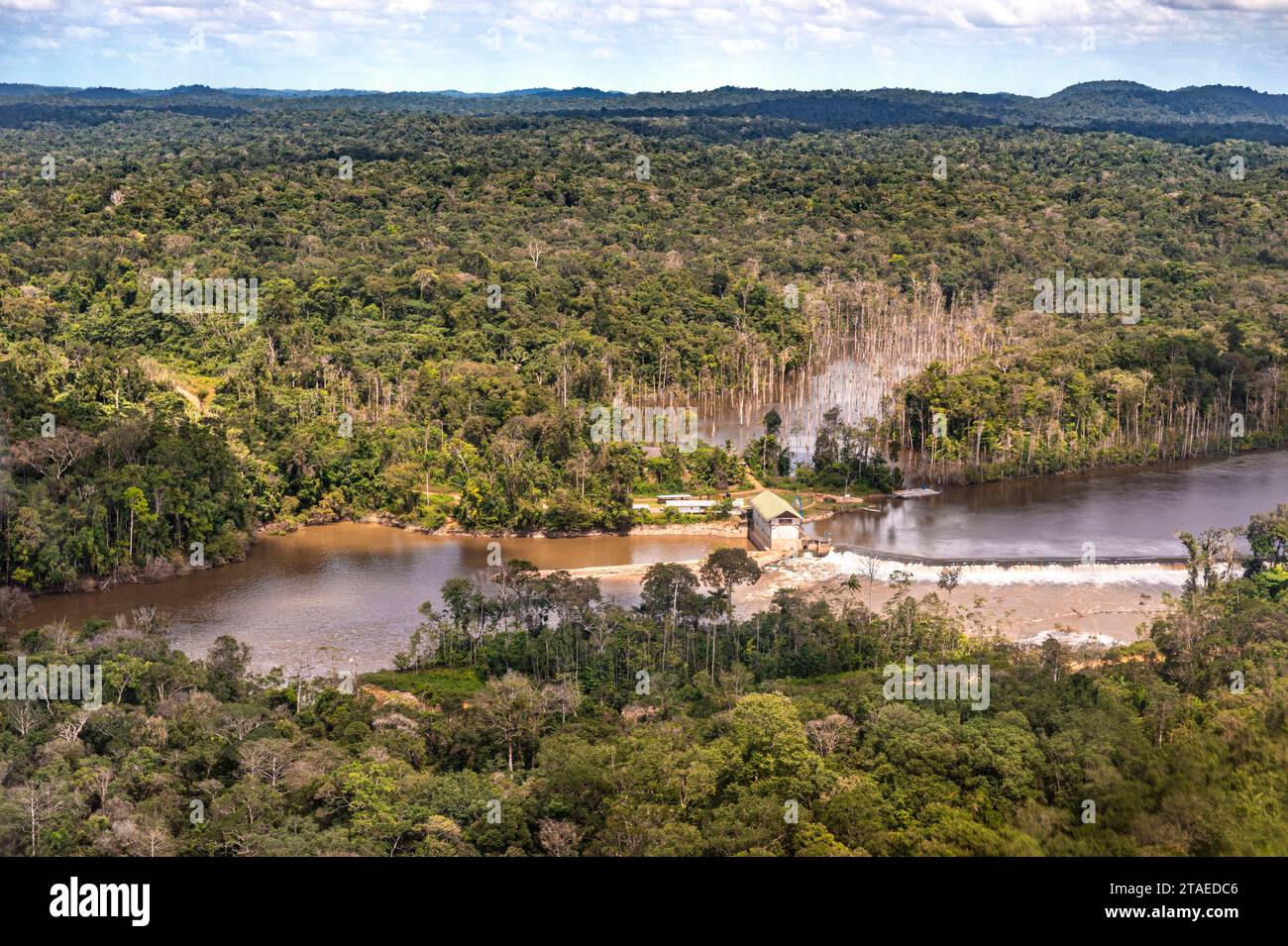 France, Guyane française, Saint-Laurent-du-Maroni, saut Maman Valentin point de contrôle de la rivière Mana(vue aérienne) Banque D'Images