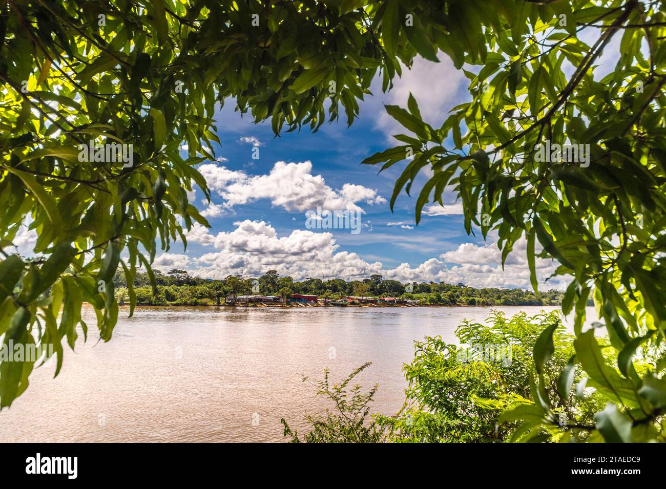 France, Guyane française, Grand Santi, village surinamais de l'autre côté de la rivière Maroni, frontière naturelle avec le Suriname Banque D'Images