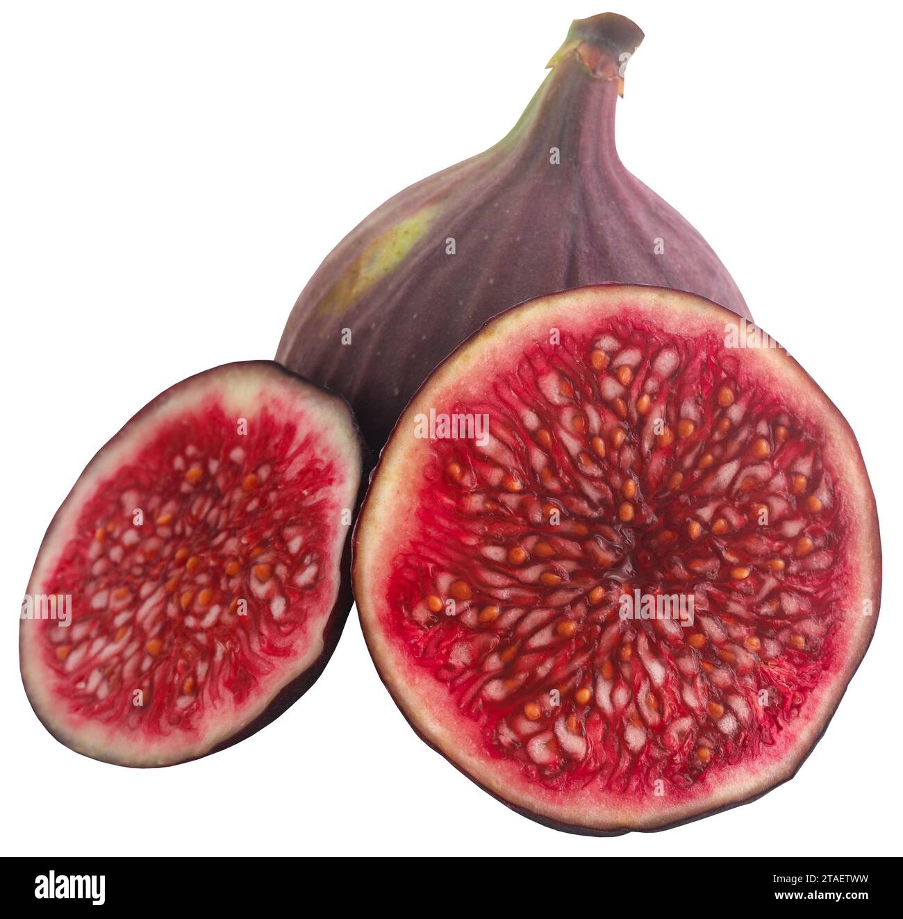 Figue commune biologique fraîche coupée en tranches et entière Banque D'Images