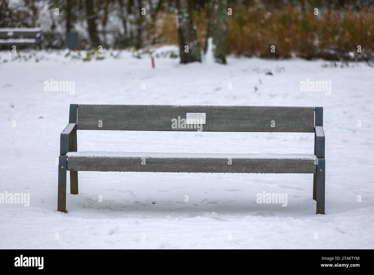 Eingeschneite Parkbank *** Banc couvert de neige Copyright : xLobeca/RhX crédit : Imago/Alamy Live News Banque D'Images