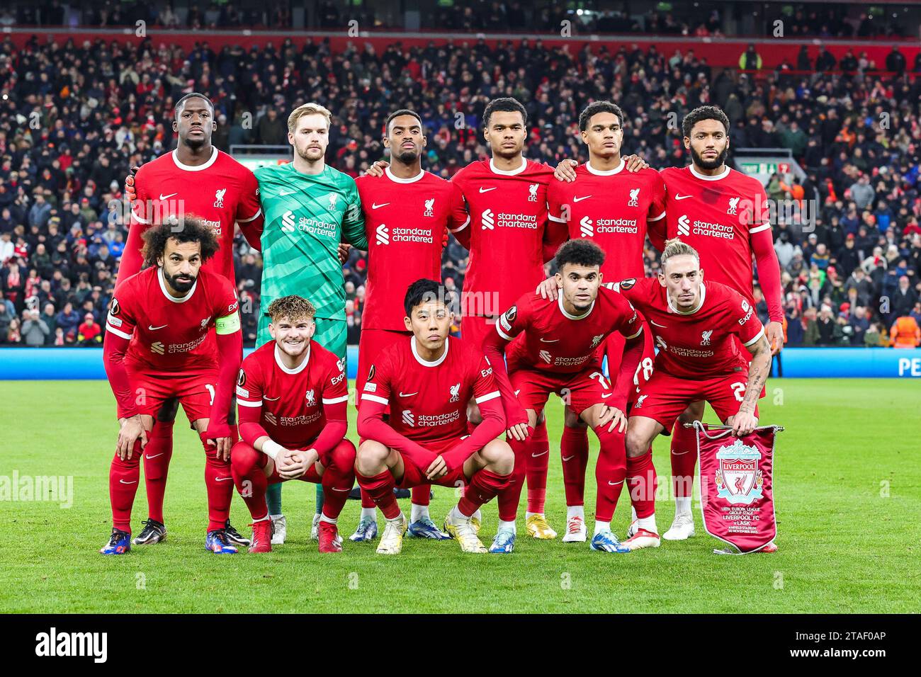 Photo de l'équipe de Liverpool avant le match de l'UEFA Europa League Group E Liverpool vs LASK à Anfield, Liverpool, Royaume-Uni. 30 novembre 2023. (Photo de Mark Cosgrove/News Images) crédit : News Images LTD/Alamy Live News Banque D'Images