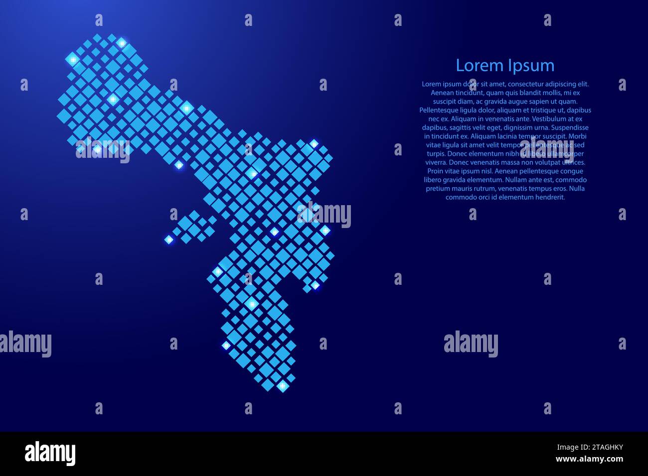 Carte Bonaire à partir de losanges bleus de différentes tailles et grille d'étoiles spatiales brillantes. Illustration vectorielle. Illustration de Vecteur