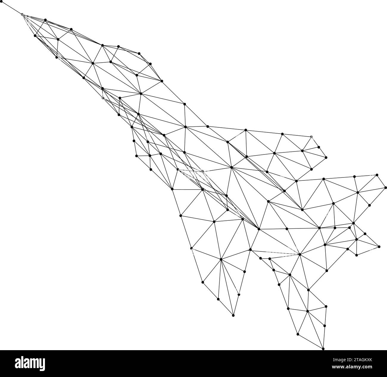 Avion de chasse au décollage, à partir de lignes noires polygonales abstraites futuristes et de points. Illustration vectorielle. Illustration de Vecteur