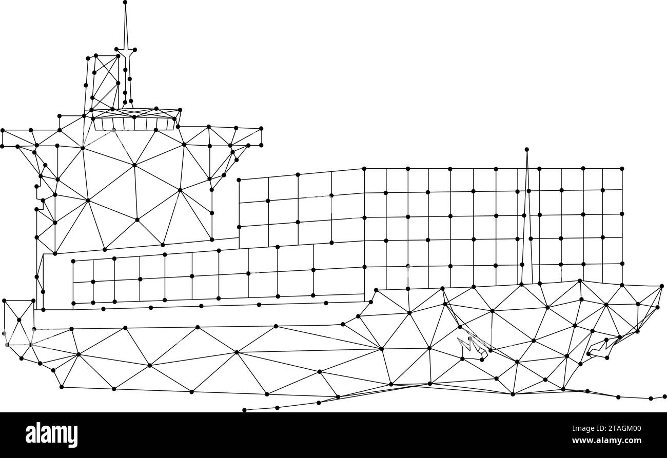 Navire porte-conteneurs, à partir de lignes noires polygonales abstraites futuristes et de points. Illustration vectorielle. Illustration de Vecteur