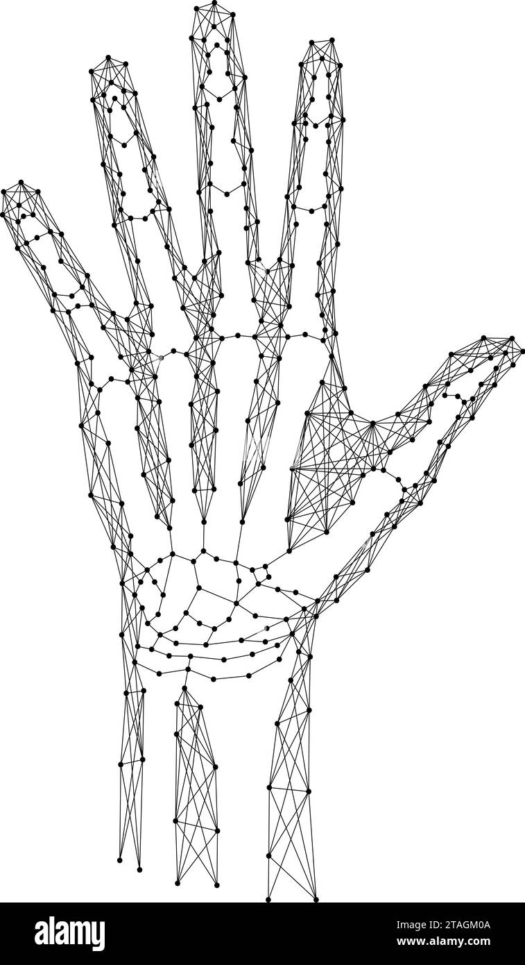 Main de l'homme avec des os, à partir de lignes noires polygonales abstraites futuristes et de points. Illustration vectorielle. Illustration de Vecteur