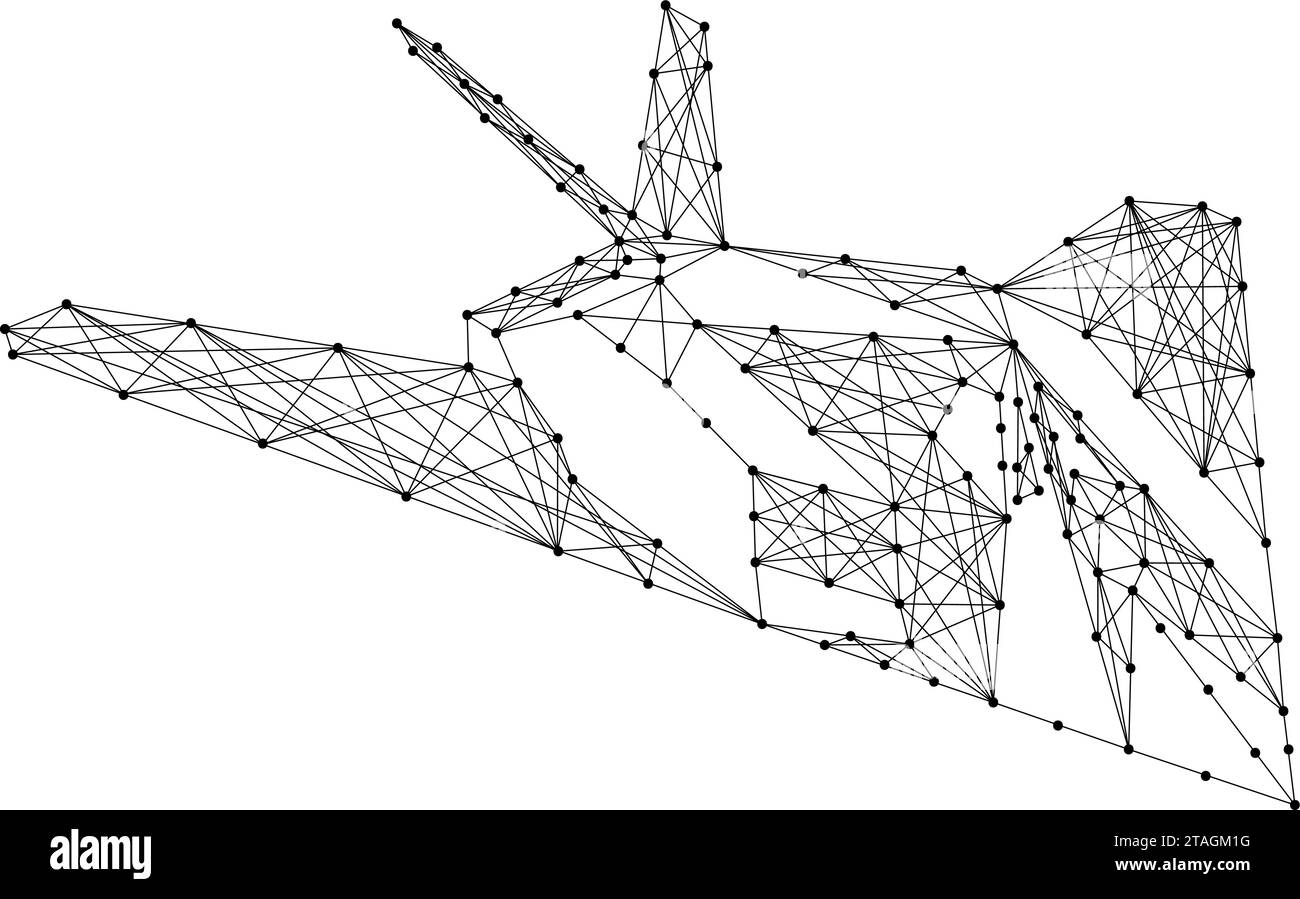 Avion, chasseur d'attaque tactique furtif à partir de lignes noires polygonales abstraites futuristes et de points. Concept de faible poly. Illustration vectorielle. Illustration de Vecteur