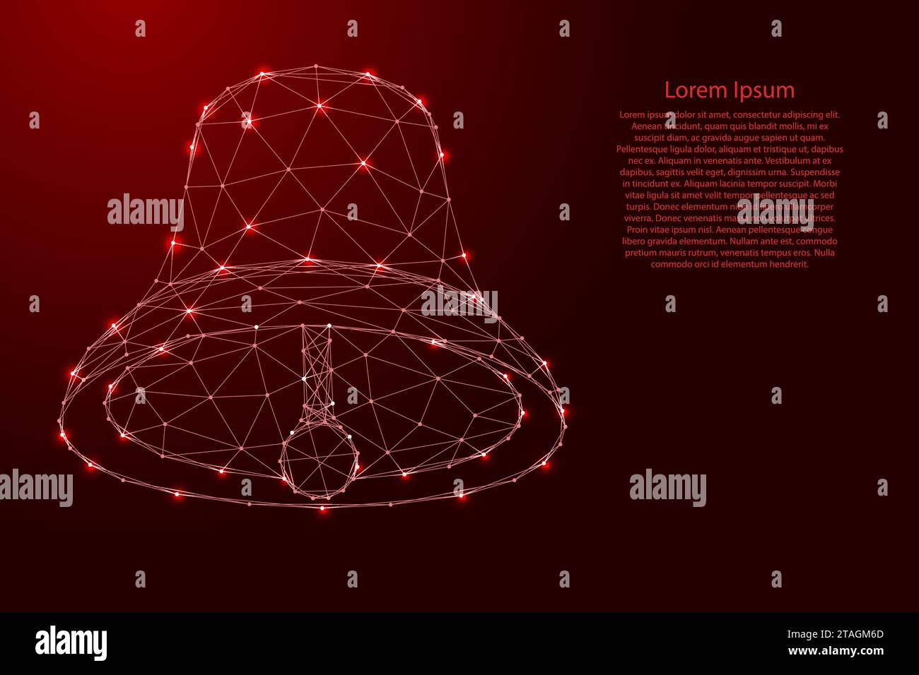 Cloche, symbole de notification, des lignes rouges polygonales futuristes et des étoiles brillantes pour bannière, affiche, carte de voeux. Illustration vectorielle. Illustration de Vecteur