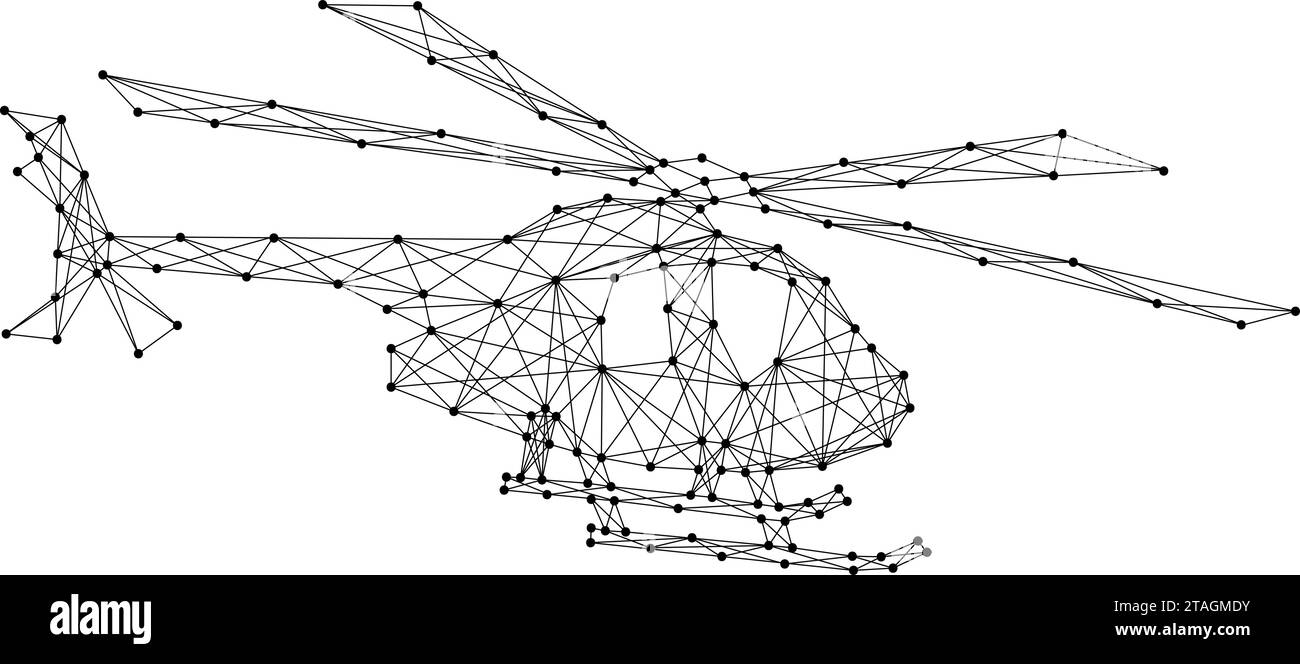 Vol en hélicoptère, à partir de lignes noires polygonales abstraites futuristes et de points. Illustration vectorielle. Illustration de Vecteur