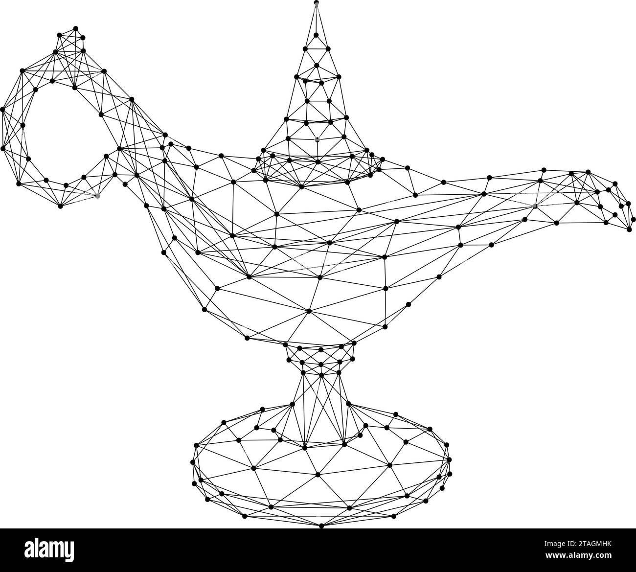 Lampe à huile, kaganets souvenir, à partir de lignes noires polygonales abstraites futuristes et de points. Illustration vectorielle. Illustration de Vecteur