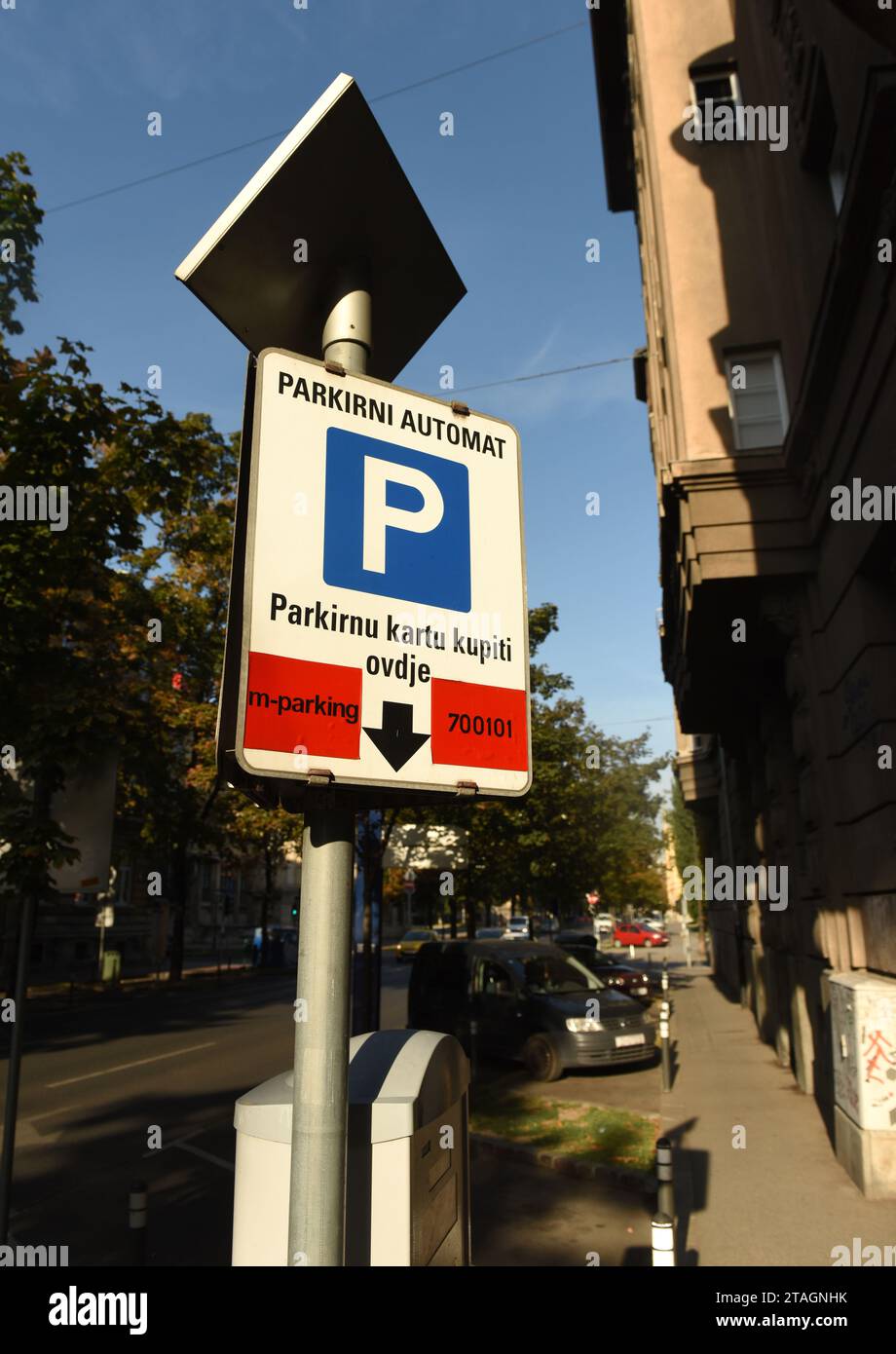 Parking machine de paiement dans le centre de Zagreb, Croatie Banque D'Images