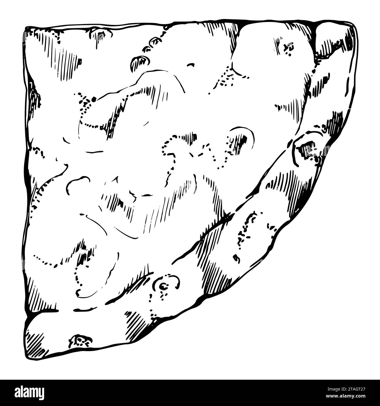 Illustration à l'encre vectorielle dessinée à la main. Tranche de pizza avec garnitures, repas de cuisine italienne traditionnelle. Objet unique isolé sur blanc. Concevoir pour Illustration de Vecteur
