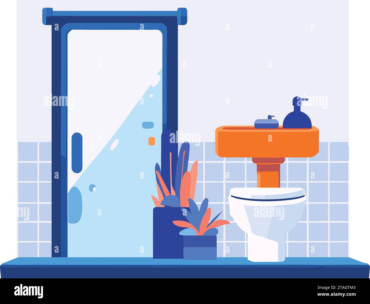 Salle de bain avec wc en style plat isolé sur fond Illustration de Vecteur