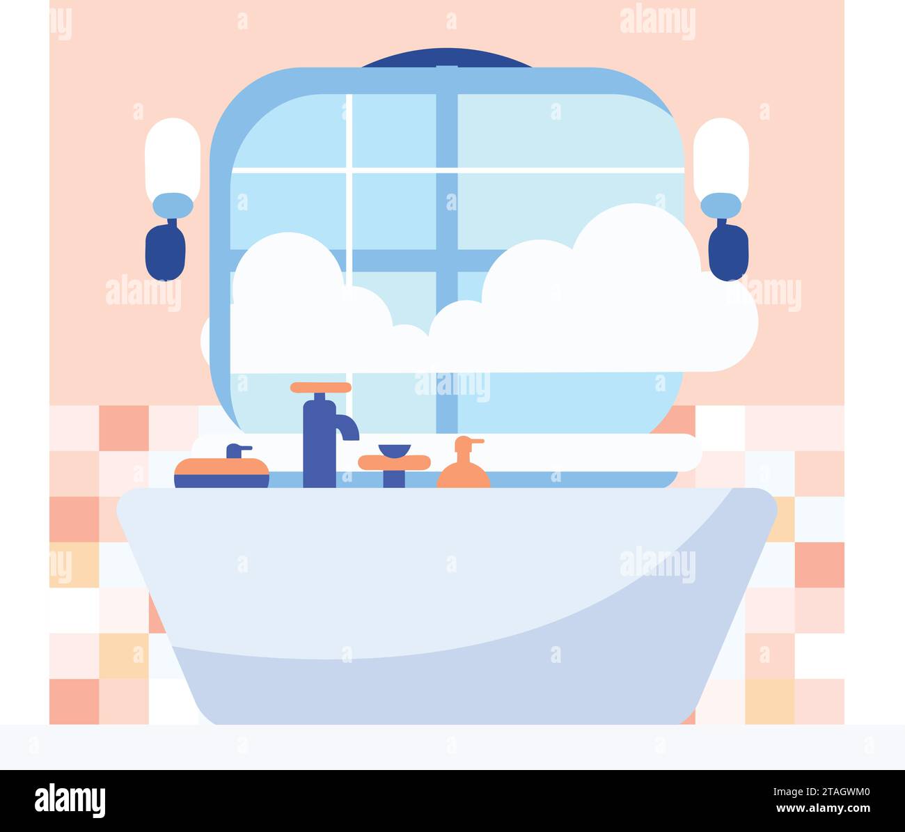 Salle de bain avec baignoire de style plat isolé sur fond Illustration de Vecteur