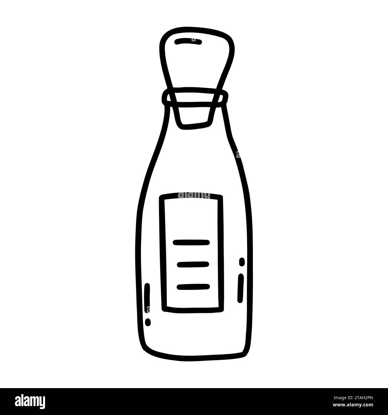 Petite bouteille vintage avec liège, pot pour boissons, épices, potions. Dessin à la main de l'illustration isolée en noir et blanc. Potion d'amour, el magique Illustration de Vecteur