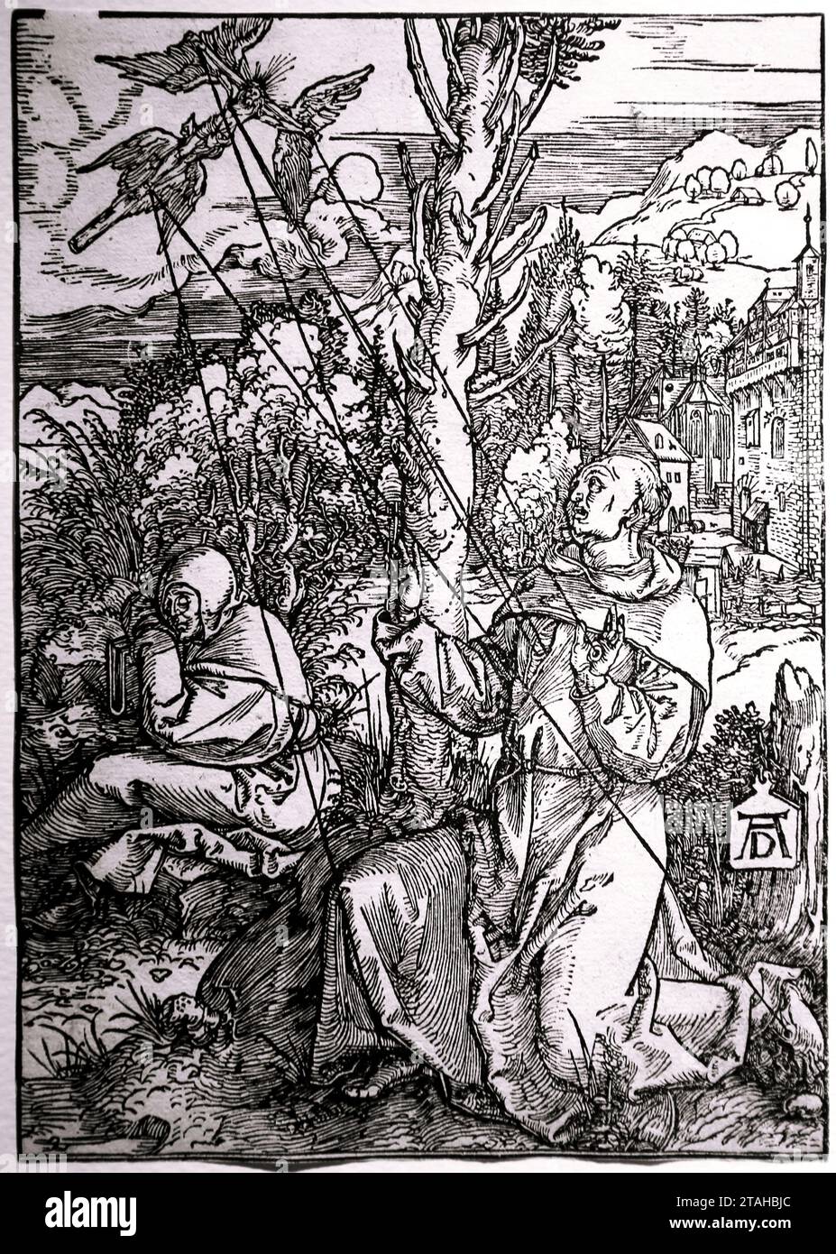 Saint François recevant les stigmates. Env. 1503. Gravure sur bois, gravure d'Abecht durer (1471-1528) . Nuremberg. Allemagne. Banque D'Images