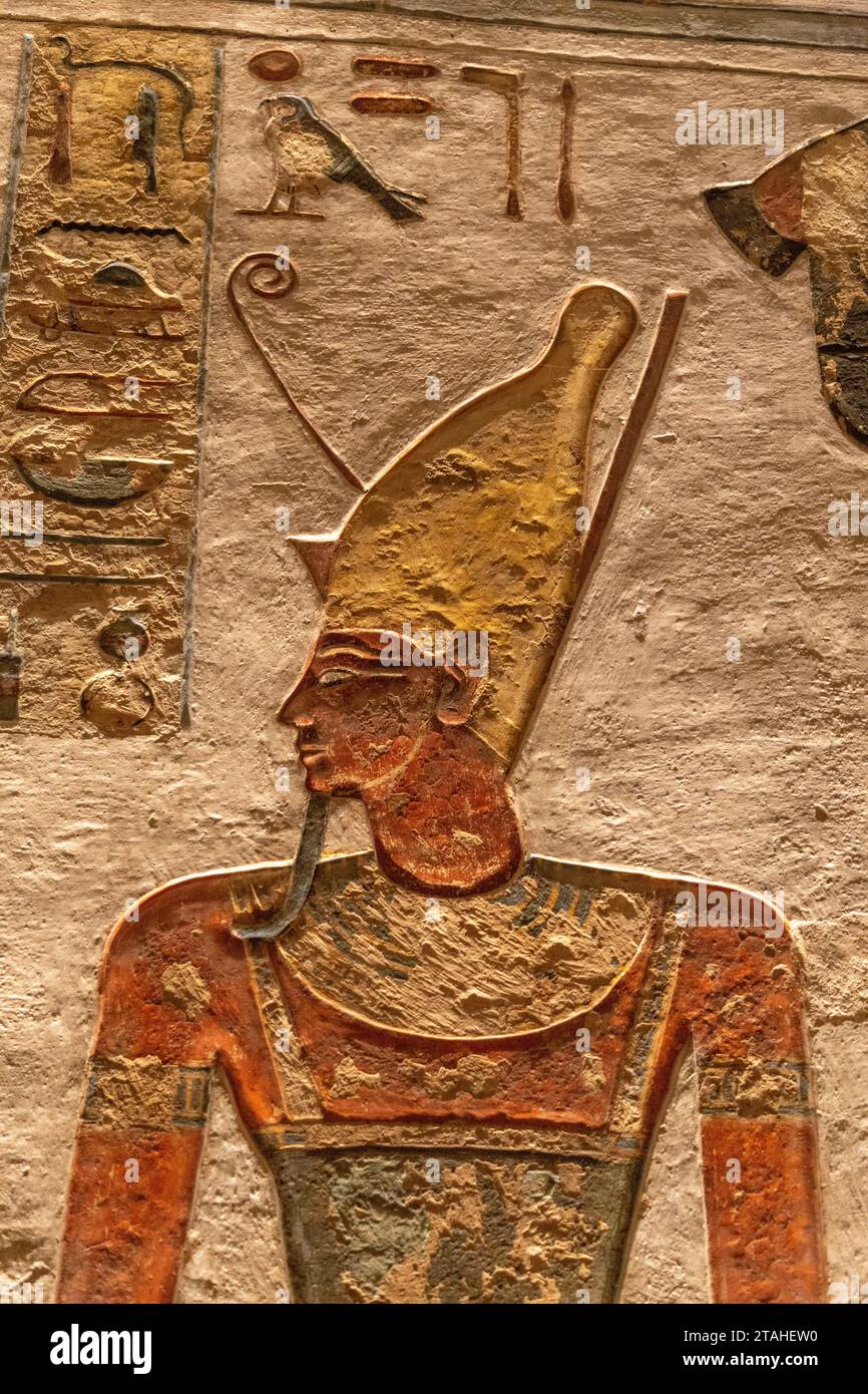 Hiéroglyphe antique trouvé sur les ruines antiques en Egypte Banque D'Images