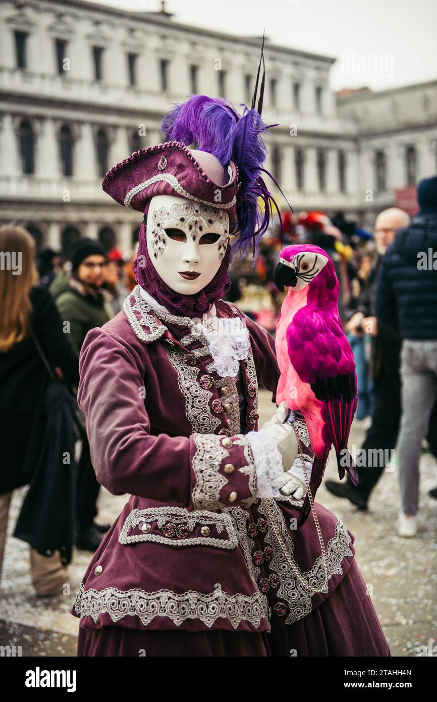 Un masque vénitien avec un faux perroquet Banque D'Images