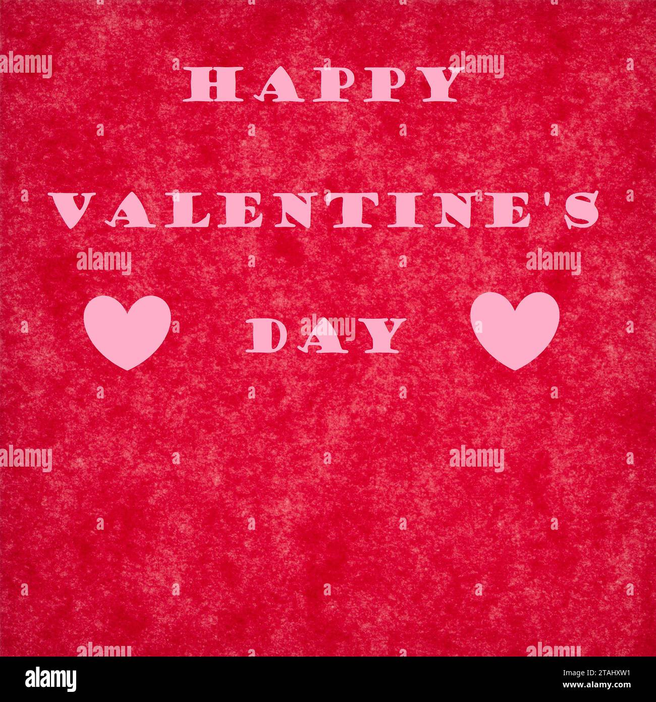 Carte bannière graphique bonne Saint Valentin. Fond de texture de papier rouge, texte rose. Copiez l'espace pour plus de positionnement du texte. Banque D'Images