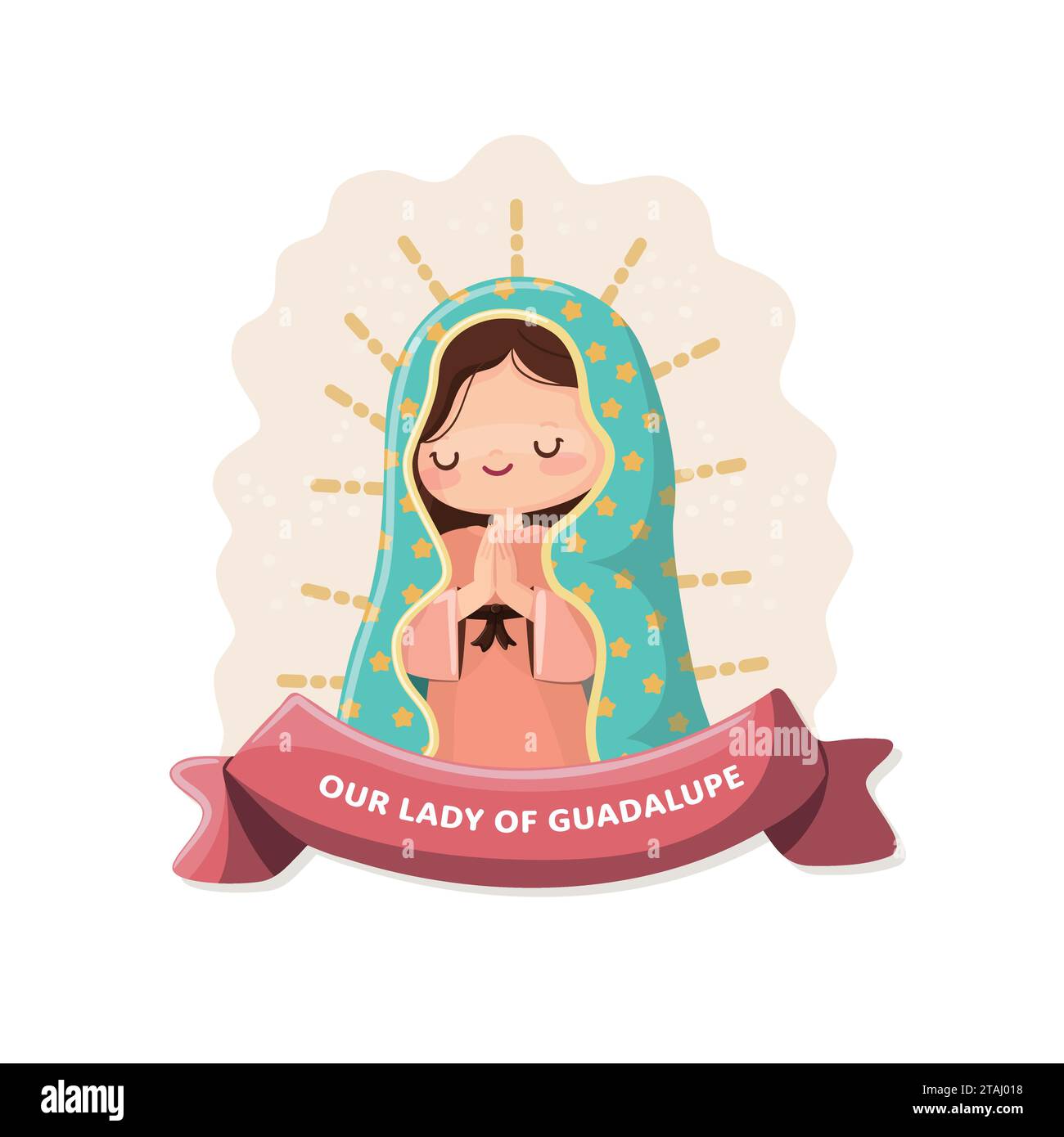 Notre Dame de Guadalupe avec ruban. Illustration vectorielle de style Kawaii Illustration de Vecteur