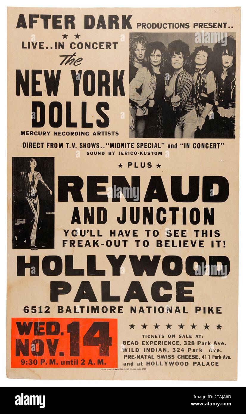 New York Dolls, feat David Johansen, Sylvain et Johnny Thunders - 1973 - Hollywood Palace, Baltimore Banque D'Images