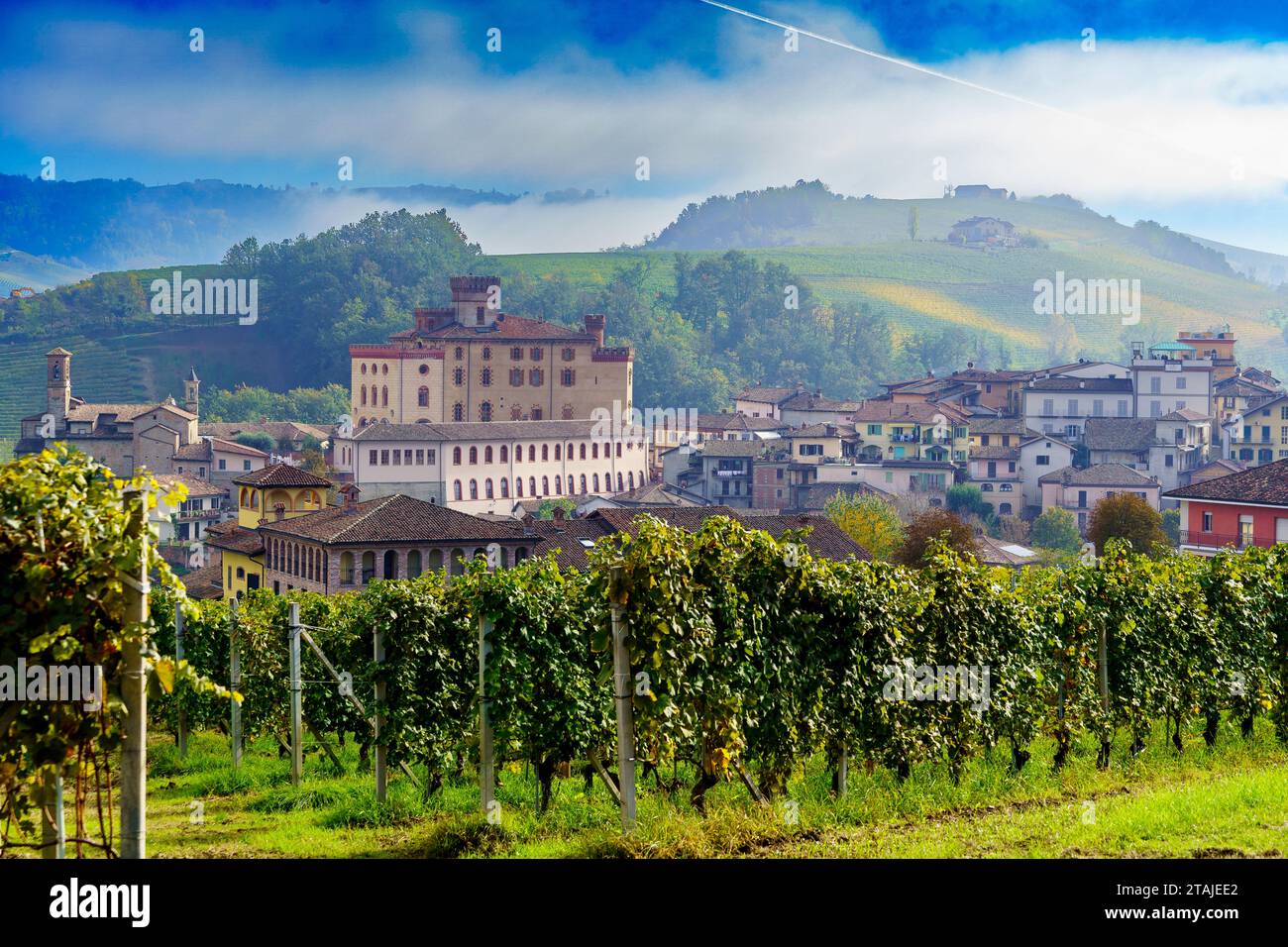 Village de Barolo et vignobles environnants Banque D'Images