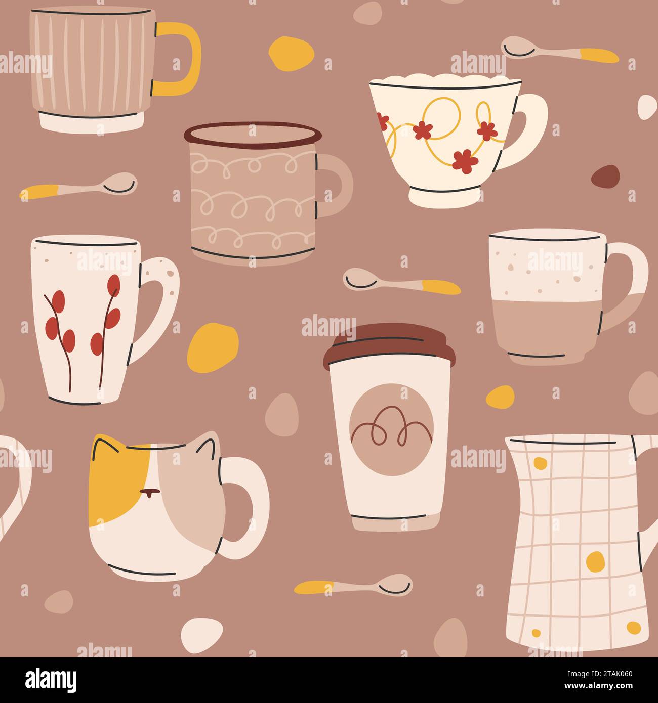 Motif avec diverses tasses modernes.vaisselle Beige Illustration de Vecteur