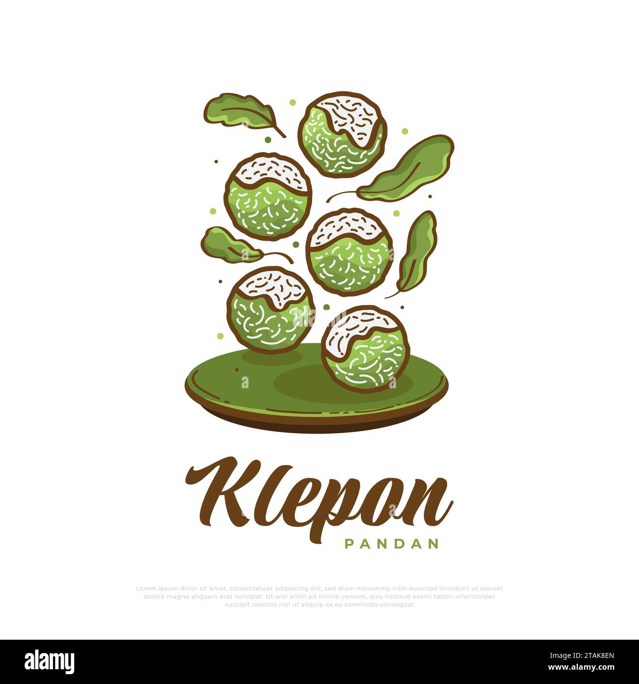 Klepon, cuisine traditionnelle indonésienne ou snacks. Klepon et Green Leaf Vector Illustration Illustration de Vecteur