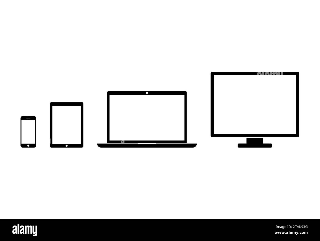 Icônes de l'appareil : smartphone, tablette, ordinateur portable et ordinateur de bureau. Dispositif noir dans le style plat isolé sur fond blanc. Illustration vectorielle Illustration de Vecteur