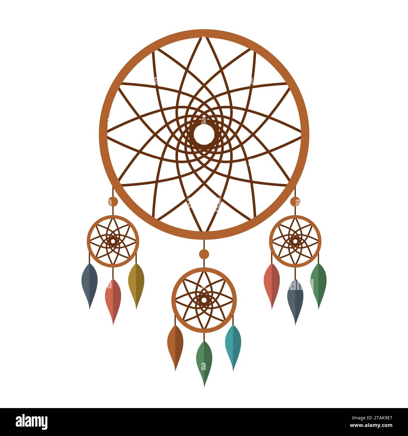 Dreamcatcher avec des plumes colorées isolé sur fond blanc. Attrape-rêve amérindien. Illustration vectorielle Illustration de Vecteur