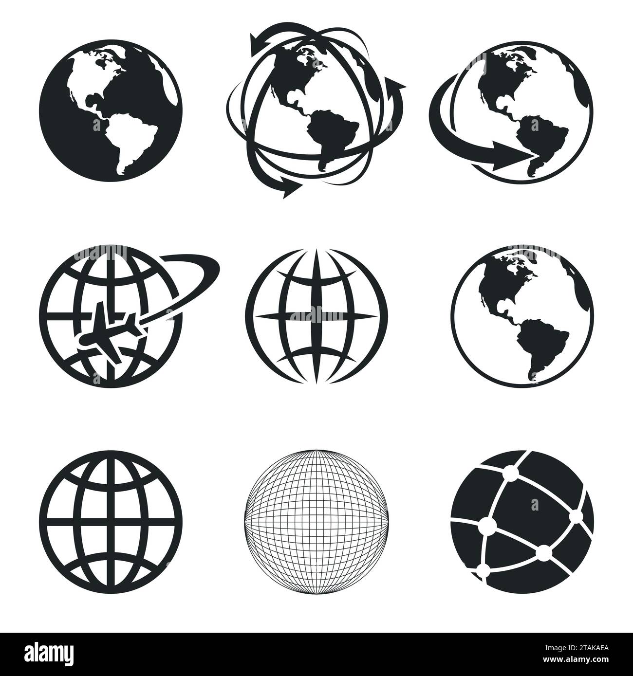 Globe Earth Black Icons Set. Illustration vectorielle. Illustration de Vecteur
