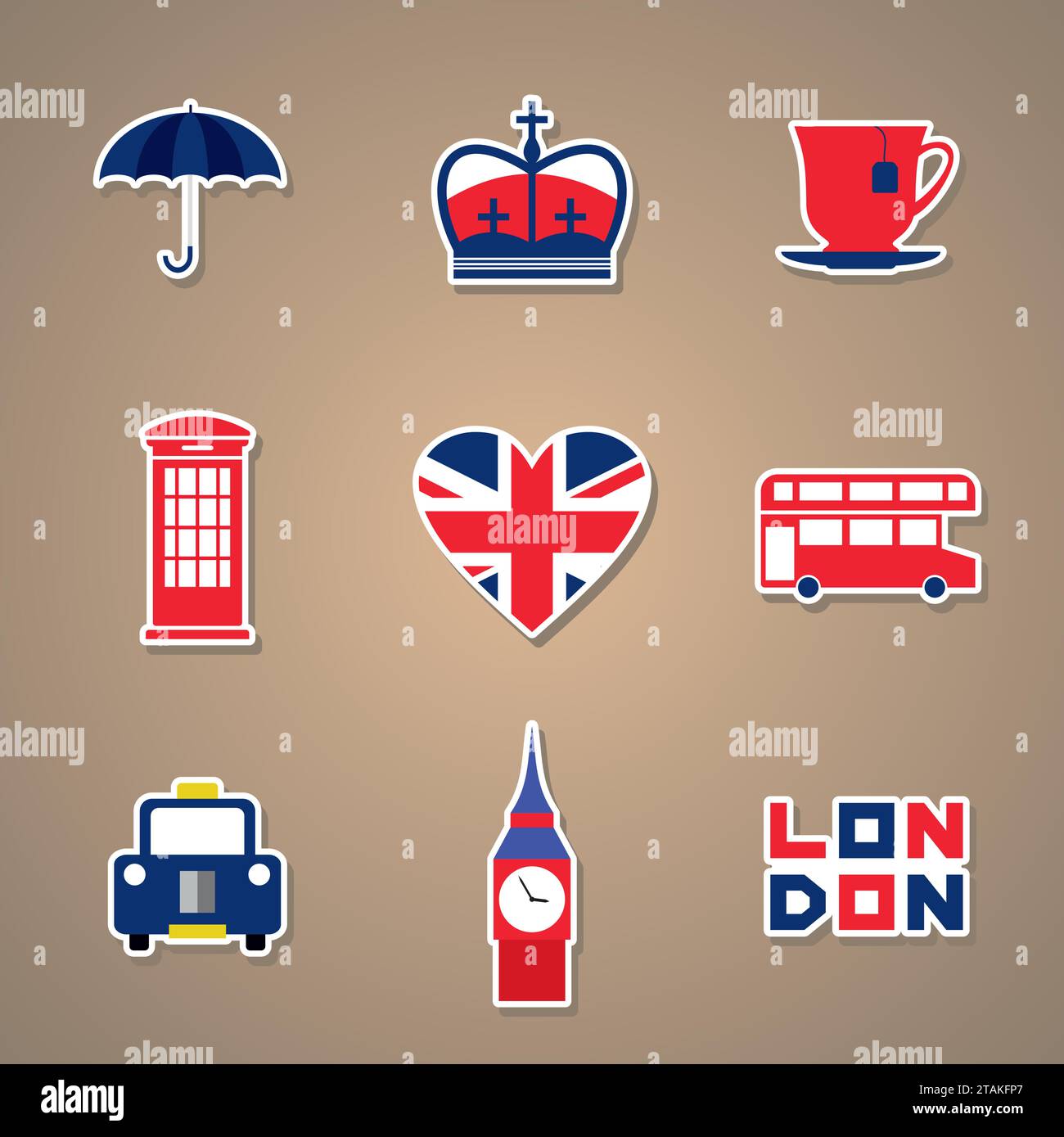 Jeux d'autocollants London Icons. Illustration vectorielle conception plate Illustration de Vecteur