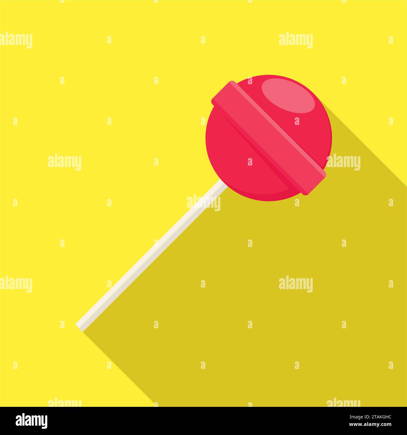 Lollipop nourriture sucrée dans un style plat sur fond jaune avec ombre. Vecteur de dessert de sucrerie de sucre de sucette rouge. Illustration de Vecteur