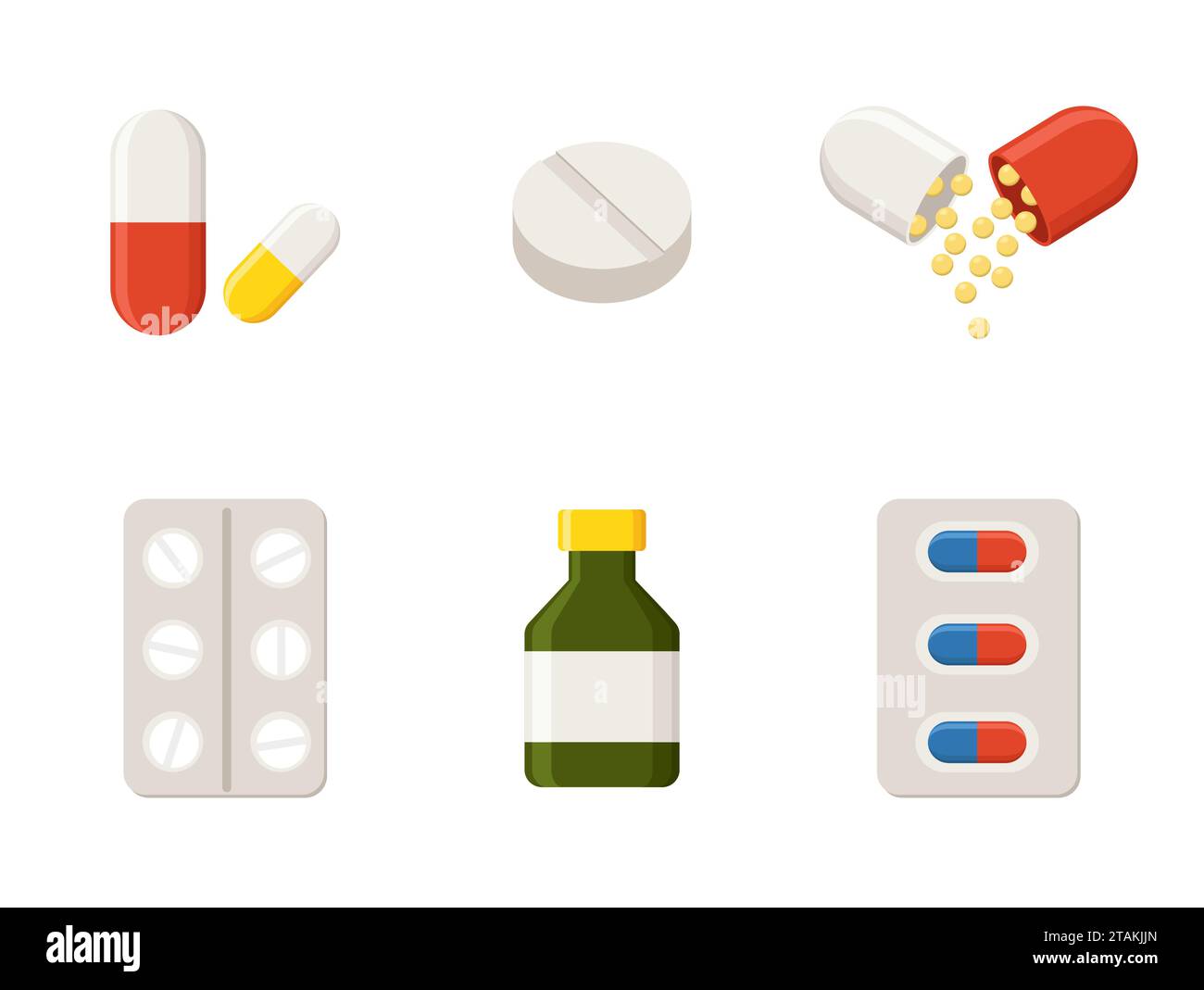 Icônes de médecine - pilules, Capsules et bouteille de prescription. Illustration vectorielle de médicaments. Illustration de Vecteur