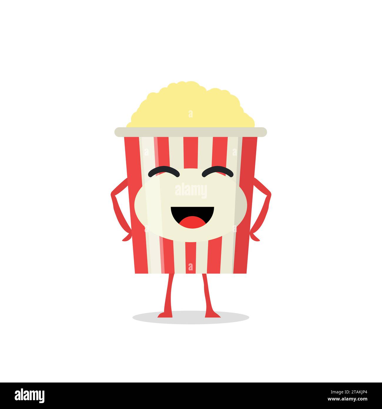 Drôle et mignon personnage Popcorn isolé sur fond blanc. Pop-corn avec illustration vectorielle de visage humain souriant. Menu du restaurant enfants Illustration de Vecteur