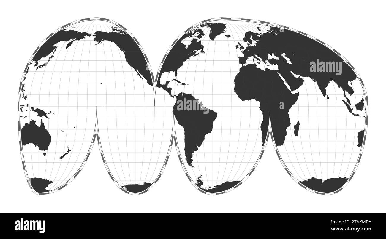 Carte du monde vectorielle. Goode a interrompu la projection de Mollweide. Carte géographique du monde simple avec les lignes de latitude et de longitude. Illustration de Vecteur