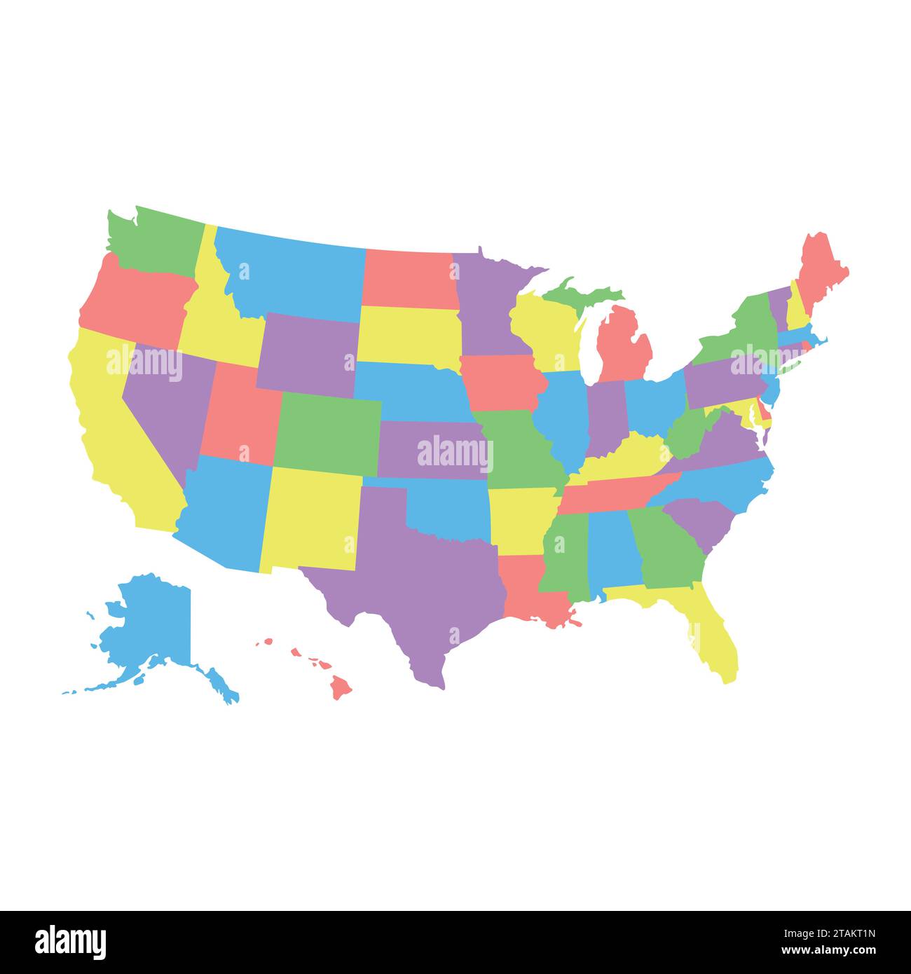 Carte des États-Unis de détail élevé avec différentes couleurs pour chaque pays. Carte des États-Unis d'Amérique dans un style plat. amérique usa carte des états fédéraux Illustration de Vecteur