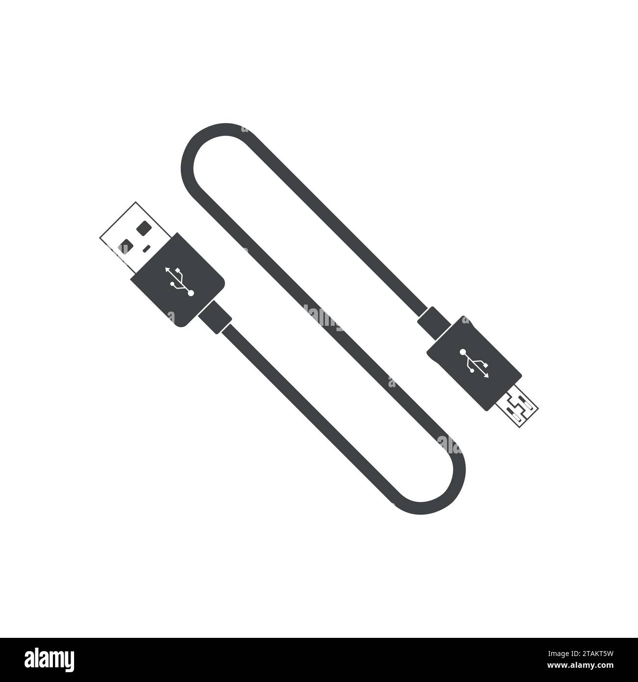 Icône de cordon de câble USB pour isolation Web sur fond blanc. Connecteur de périphériques informatiques ou alimentation de recharge de smartphone Illustration de Vecteur