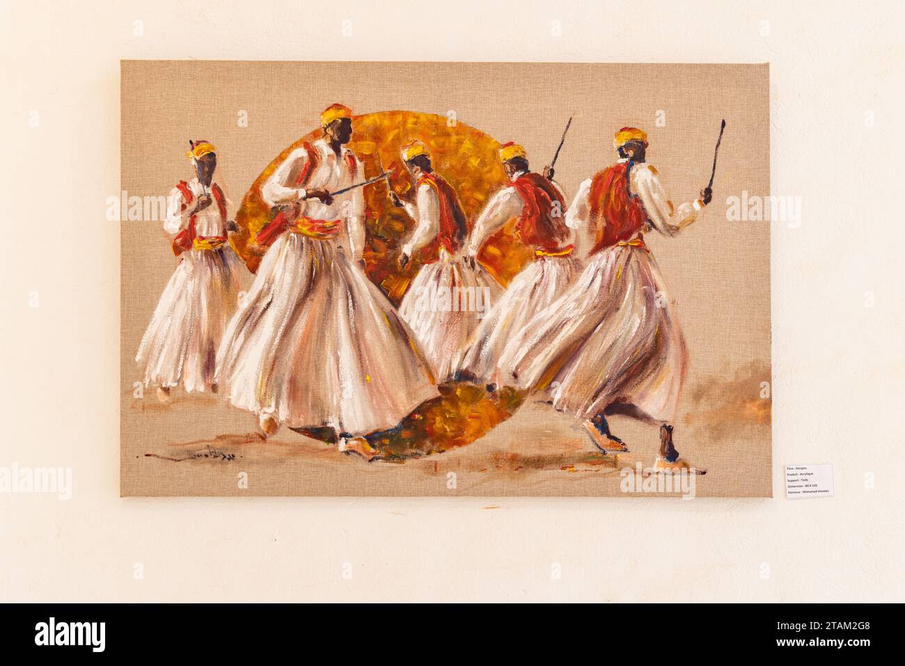 Djerba, Médenine, Tunisie. 15 mars 2023. Peinture de danseurs tunisiens au Musée Guellala à Djerba. Banque D'Images