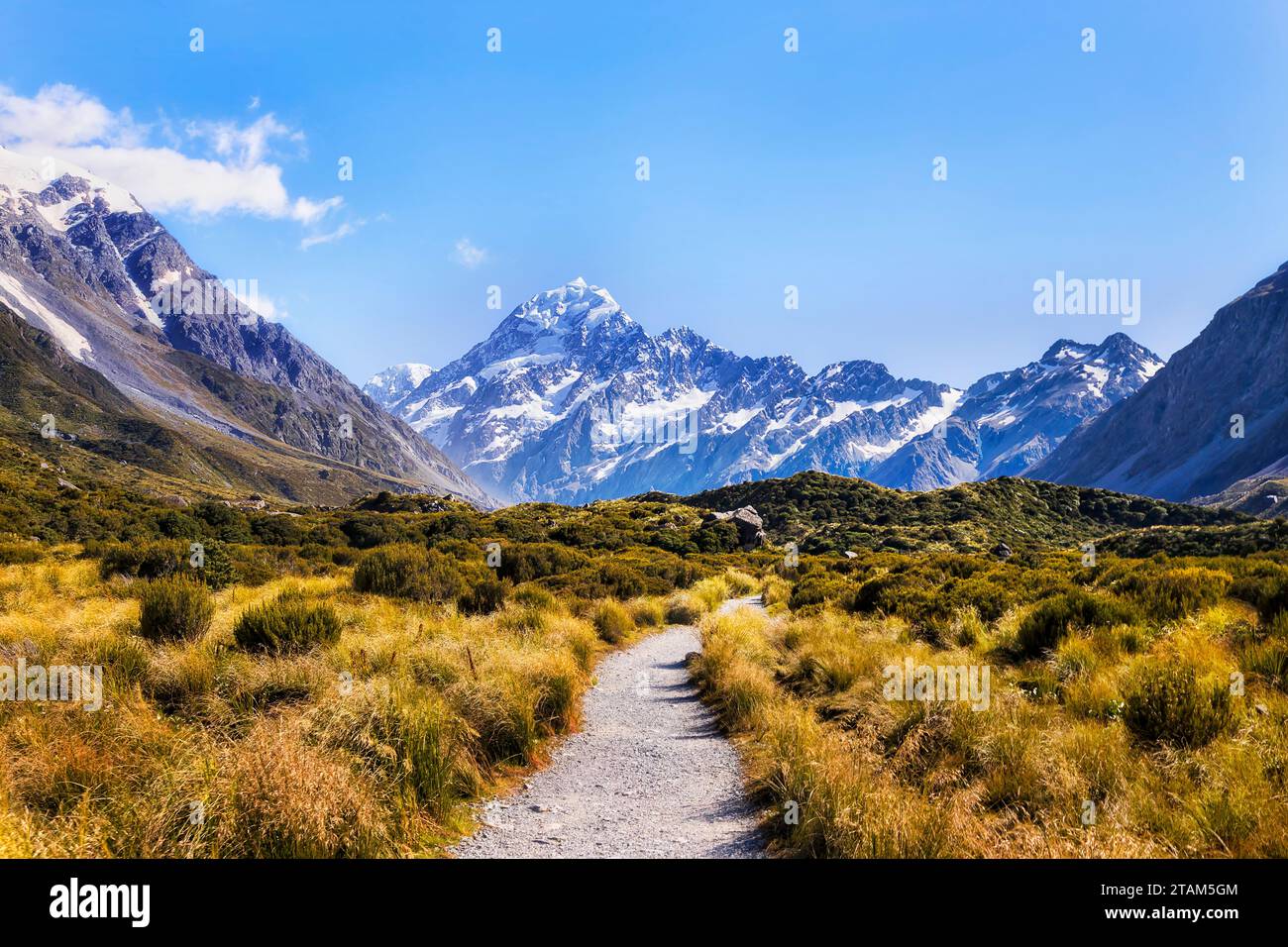 Sentier de randonnée de la vallée Hooker jusqu'au Mont Cook sur l'île du Sud de la Nouvelle-Zélande. Banque D'Images