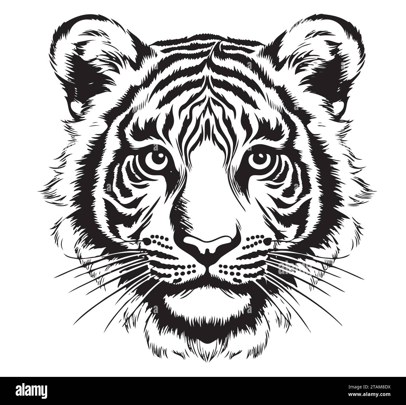 Bébé tigre dessiné à l'encre des mains d'un tatouage prédateur illustration vectorielle Illustration de Vecteur