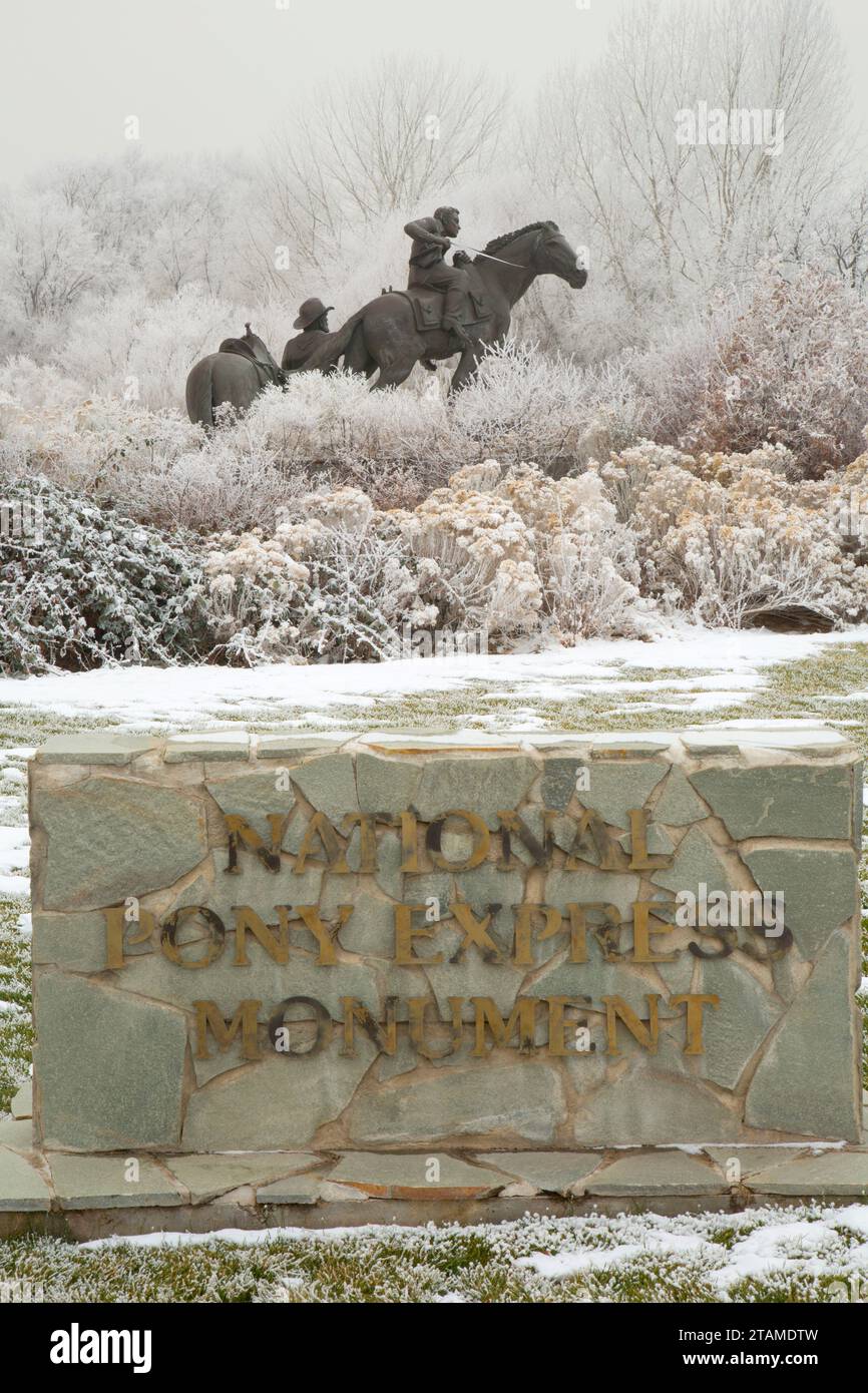 Pony Express National Monument statue, c'est la Place Heritage Park, Pony Express National Historic Trail, Salt Lake City, Utah Banque D'Images