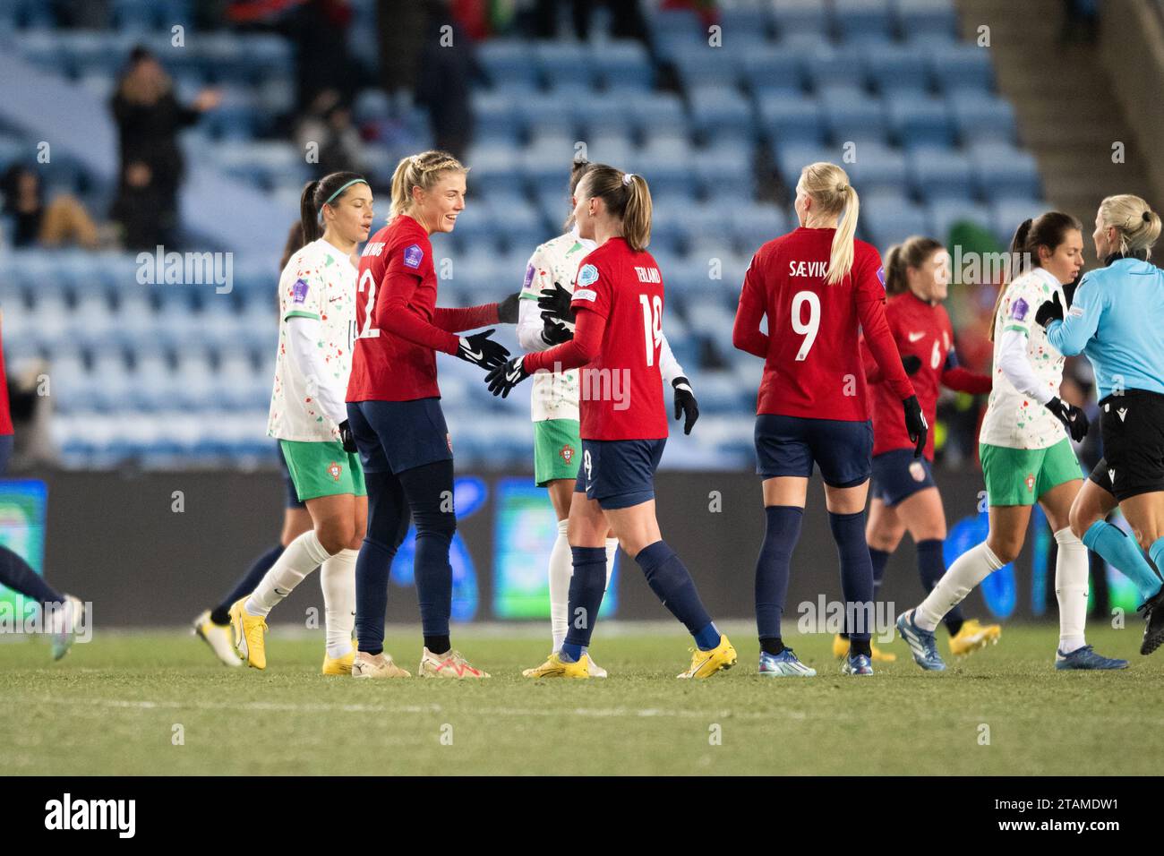 Oslo, Norvège. 01 décembre 2023. Sophie Roman Haug (22), de Norvège, marque pour 4-0 lors du match de l'UEFA Nations League entre la Norvège et le Portugal à l'Ullevaal Stadion à Oslo. (Crédit photo : Gonzales photo/Alamy Live News Banque D'Images