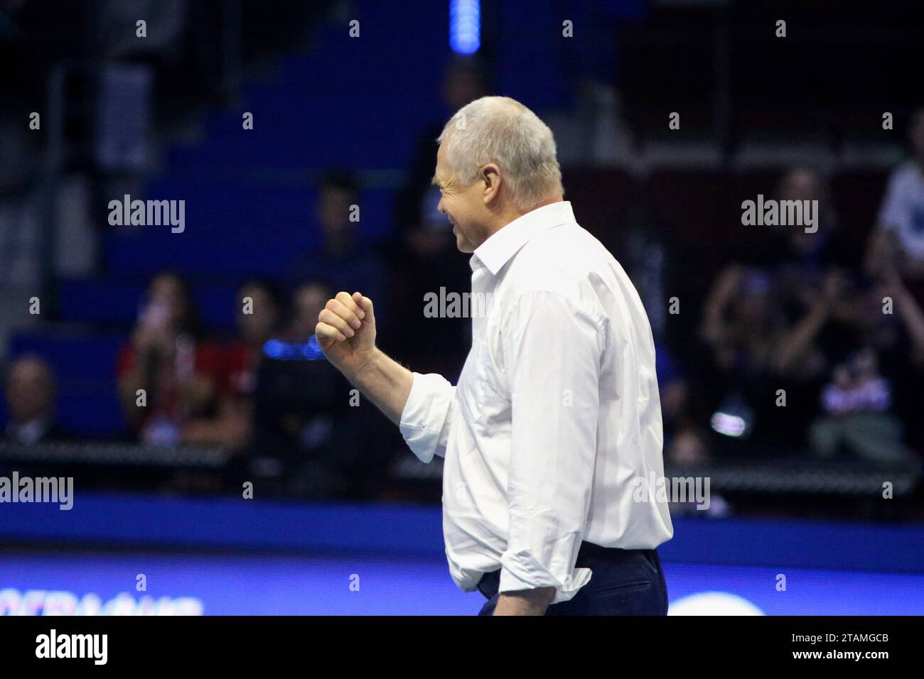 Saint-Pétersbourg, Russie. 01 décembre 2023. Alexander Medvedev de Russie vu lors du match de tennis exhibition des trophées de Palmyre du Nord - Tournoi international de tennis d'exposition par équipes contre Daniel Khazime de Russie à KSK Arena. Crédit : SOPA Images Limited/Alamy Live News Banque D'Images