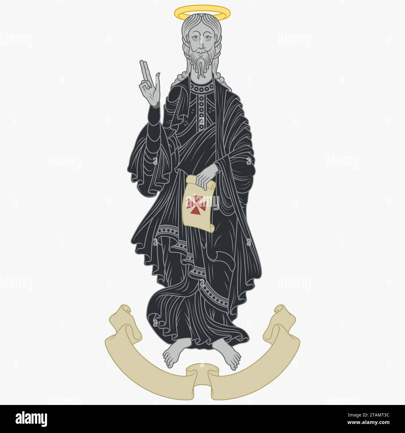Conception vectorielle de l'apôtre Jacques avec parchemin ancien, art chrétien du Moyen âge Illustration de Vecteur